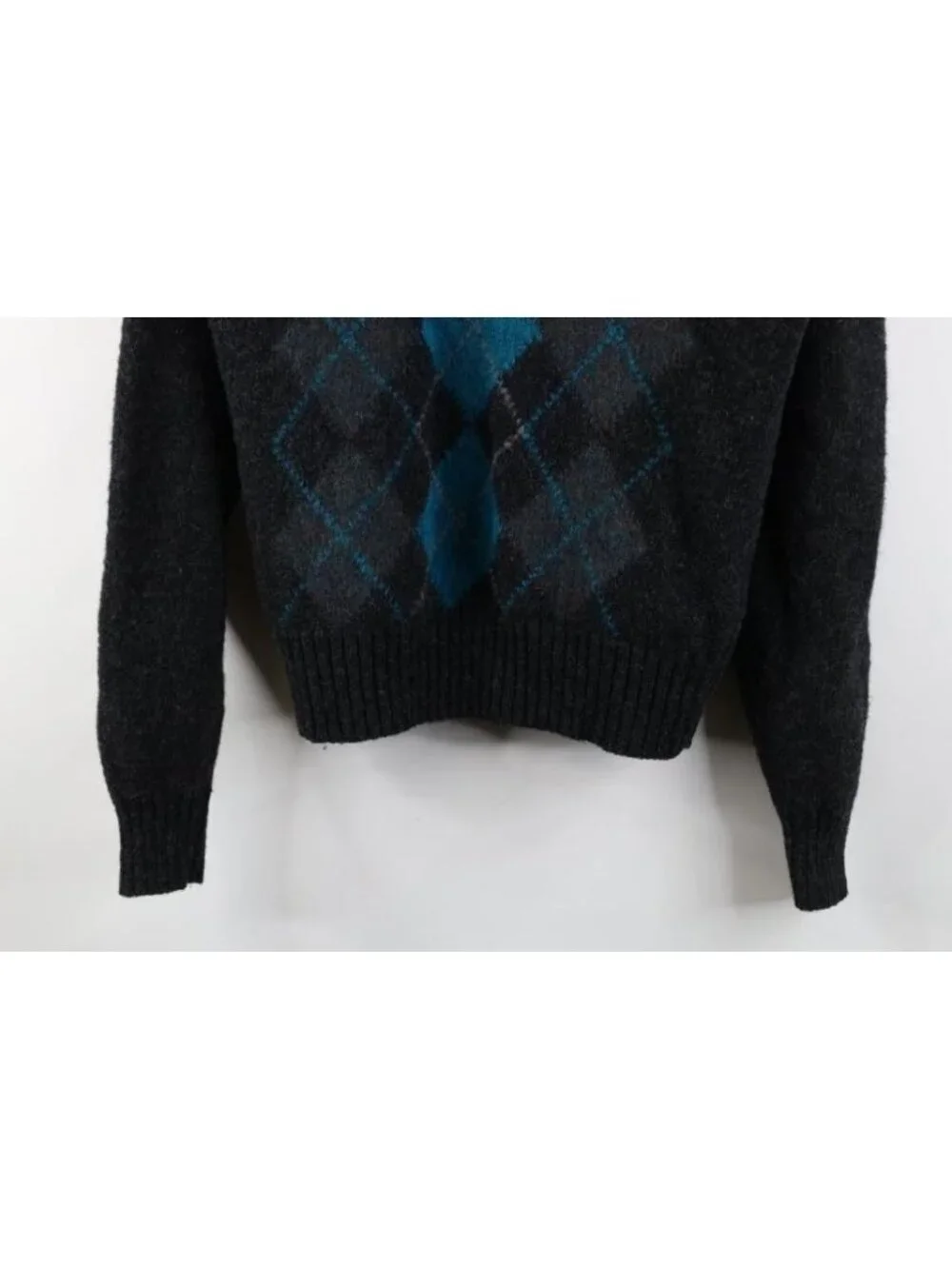 Vintage 90s Streetwear Womens Large Shetland Wool Knit Argyle Diamond Sweater